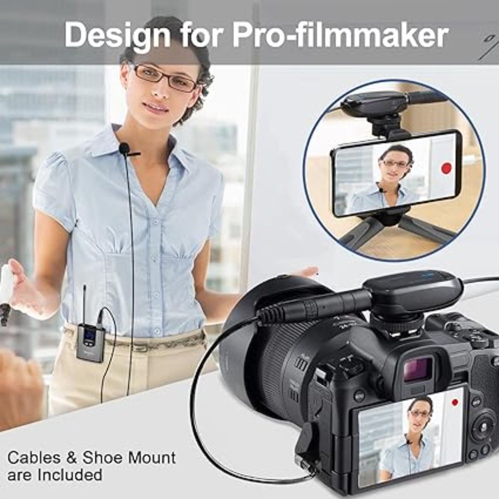 Wireless Headset Lavalier Microphone System -Lapel Mic for iPhone, DSLR Camera..